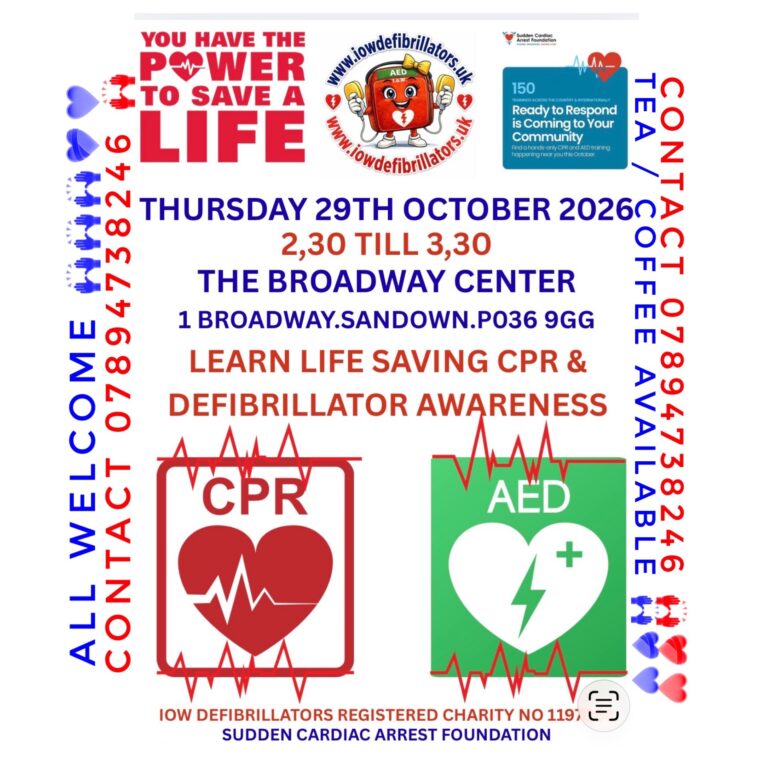 CPR and Defibrillator Workshop 29th October at the Broadway Centre
